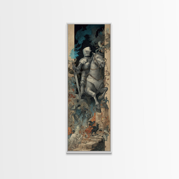The Spectral Knight, Medieval Grotesque Art, Tall Narrow Wall Art, Gothic Horror Wall Art, Canvas Print, Halloween Wall Art