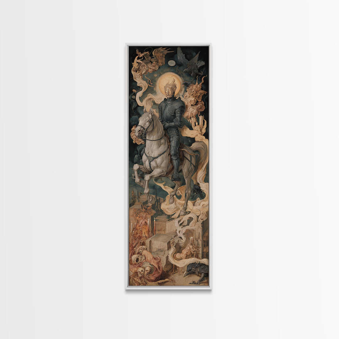 The Spectral Knight, Dark Renaissance Art, Tall Narrow Wall Art, Dark Halloween Decor, Canvas Print, Halloween Wall Art