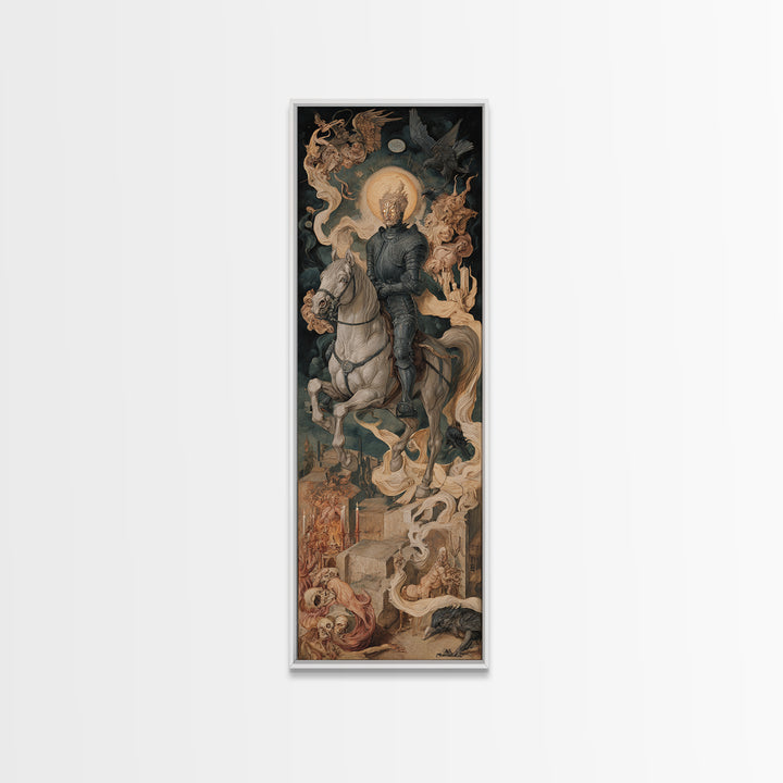 The Spectral Knight, Dark Renaissance Art, Tall Narrow Wall Art, Dark Halloween Decor, Canvas Print, Halloween Wall Art