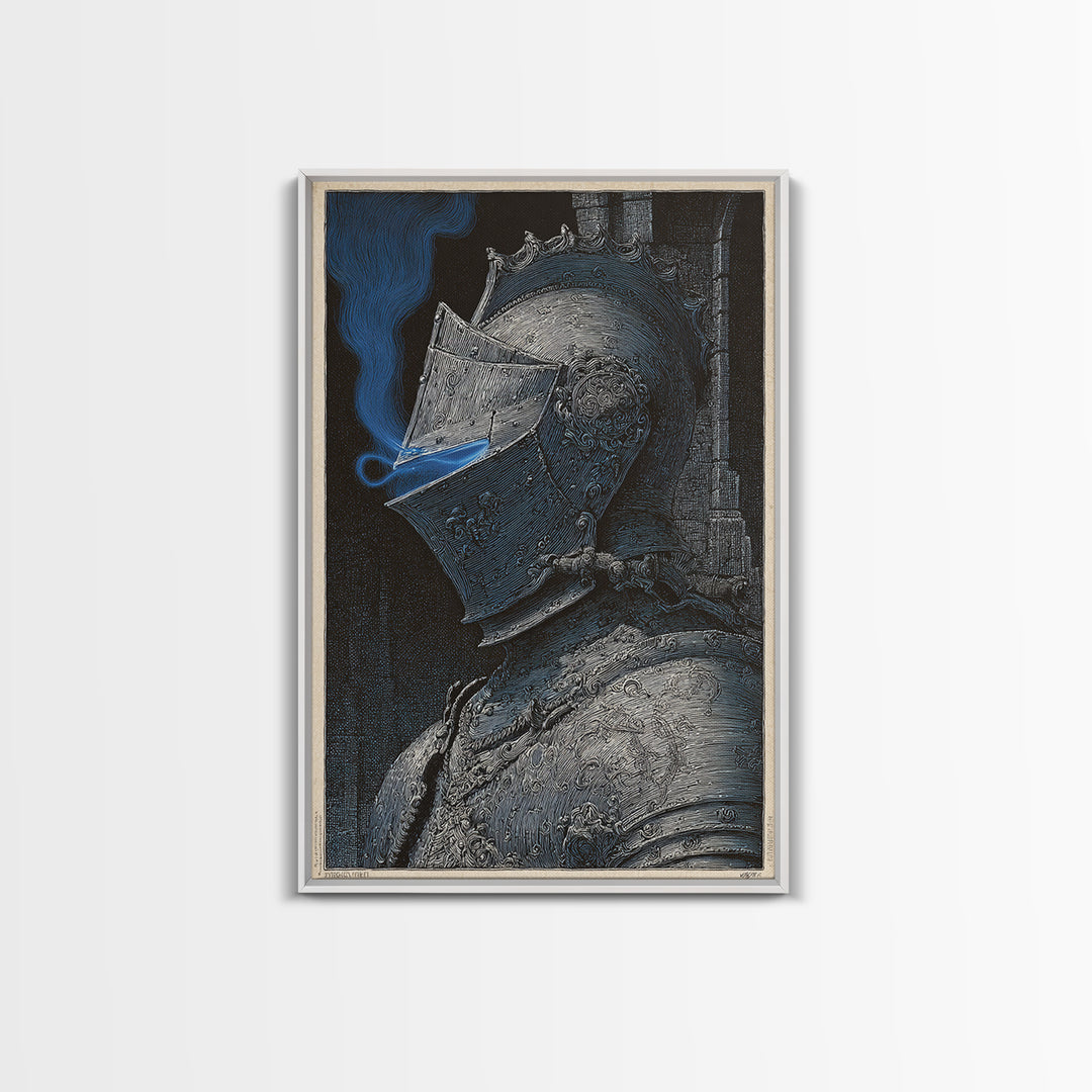 The Spectral Knight, Renaissance Engraving Art, Vertical Wall Art, Dark Fantasy Wall Art, Canvas Print, Halloween Wall Art