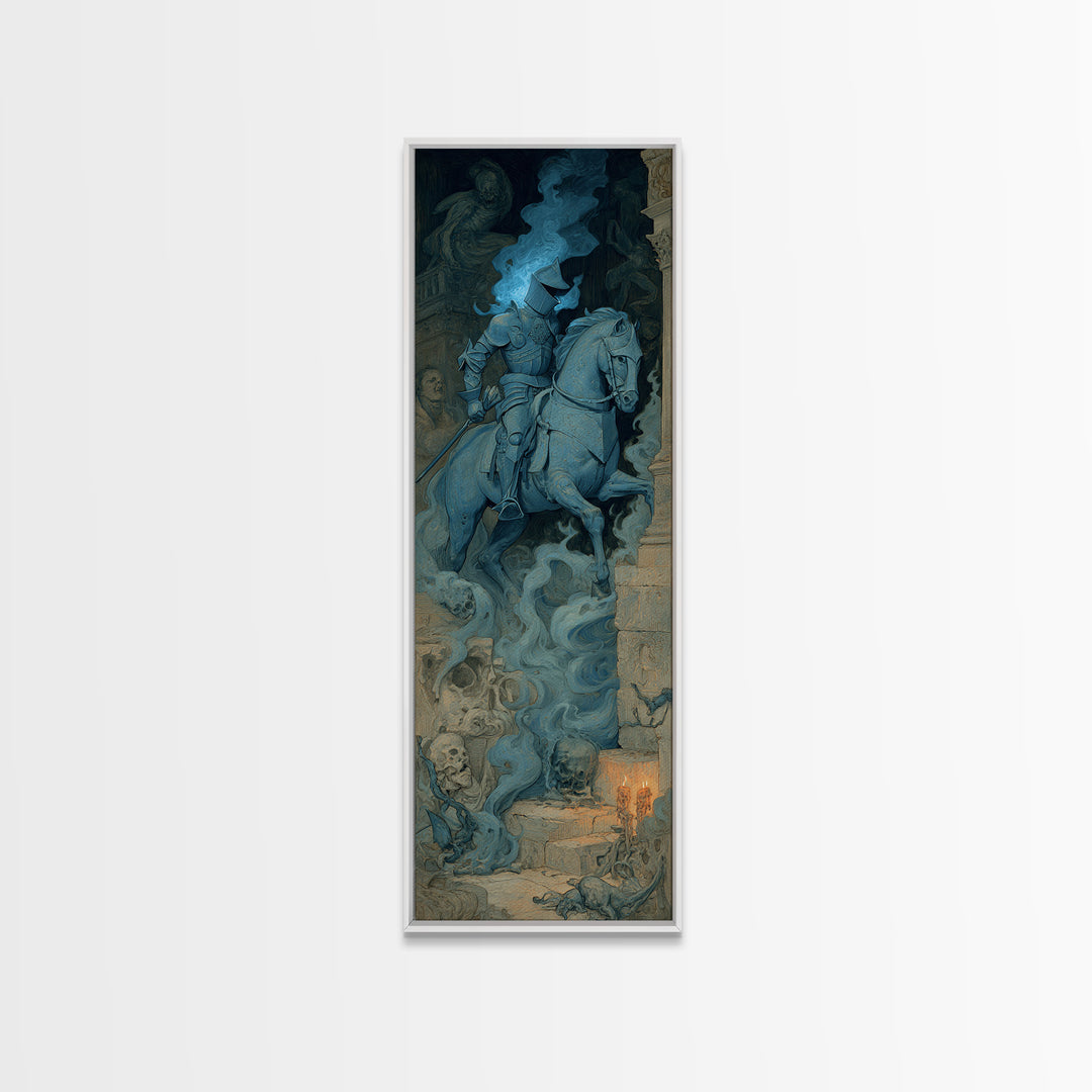 The Spectral Knight, Gothic Nightmare Art, Tall Narrow Wall Art, Macabre Wall Art, Framed Canvas Print, Halloween Wall Art