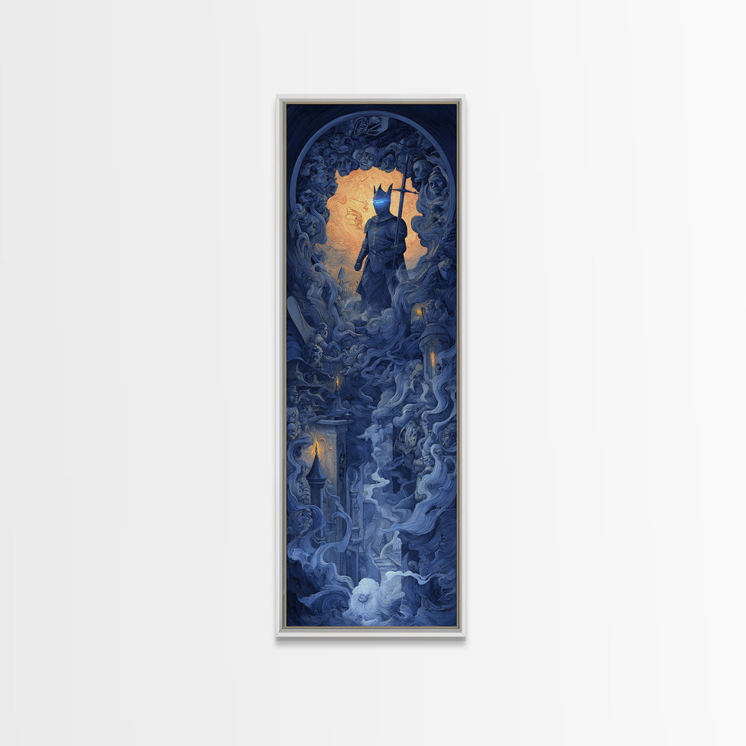The Spectral Knight, Visionary Gothic Art, Tall Narrow Wall Art, Macabre Wall Art, Canvas Print, Halloween Wall Art
