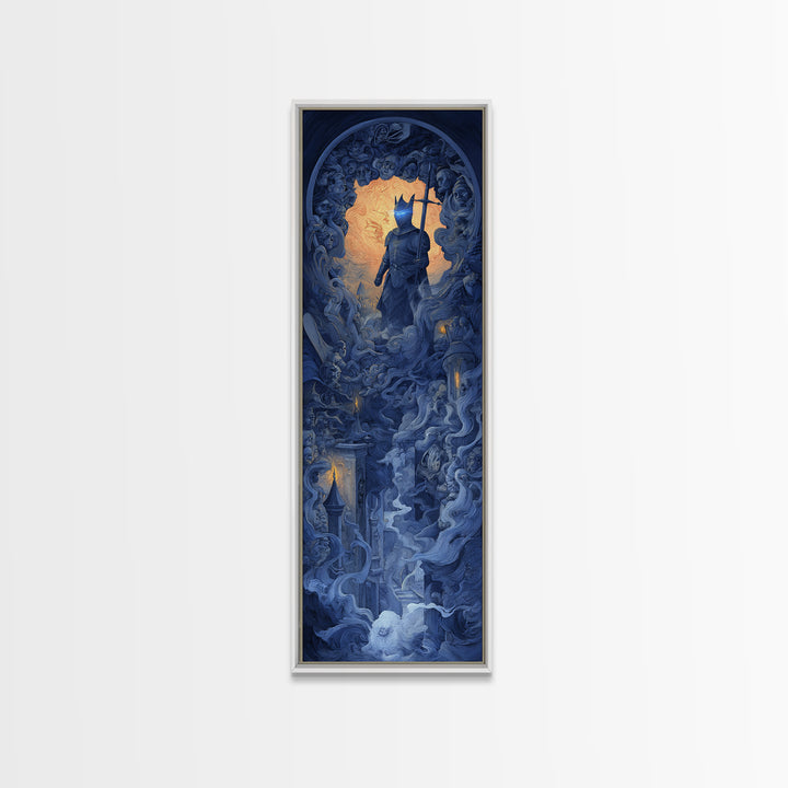 The Spectral Knight, Visionary Gothic Art, Tall Narrow Wall Art, Macabre Wall Art, Canvas Print, Halloween Wall Art