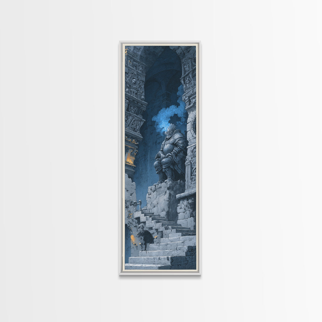 The Spectral Knight, Architectural Etching Art, Tall Narrow Wall Art, Macabre Wall Art, Framed Canvas Print