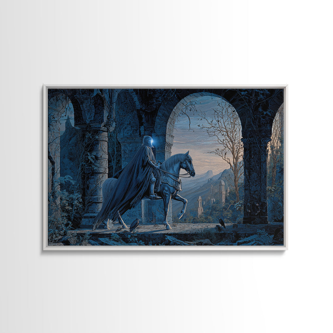 The Spectral Knight, Romantic Gothic Landscape, Landscape Wall Art, Dark Halloween Decor, Framed Canvas Print, Halloween Wall Art