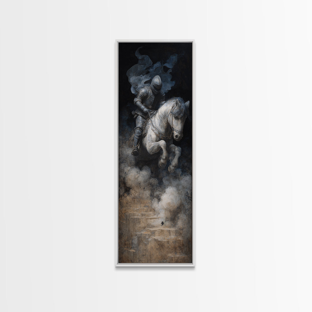 The Spectral Knight, Symbolist Dream Art, Tall Narrow Wall Art, Dark Halloween Decor, Framed Canvas Print, Halloween Wall Art