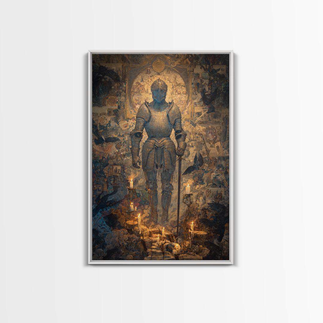The Spectral Knight, Ornate Symbolist Art, Vertical Wall Art, Dark Halloween Decor, Canvas Print, Halloween Wall Art