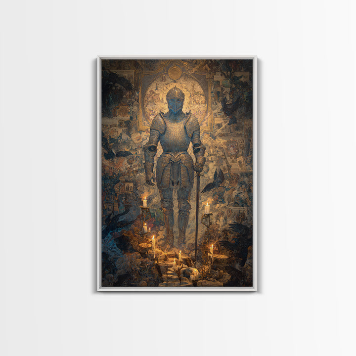 The Spectral Knight, Ornate Symbolist Art, Vertical Wall Art, Dark Halloween Decor, Canvas Print, Halloween Wall Art