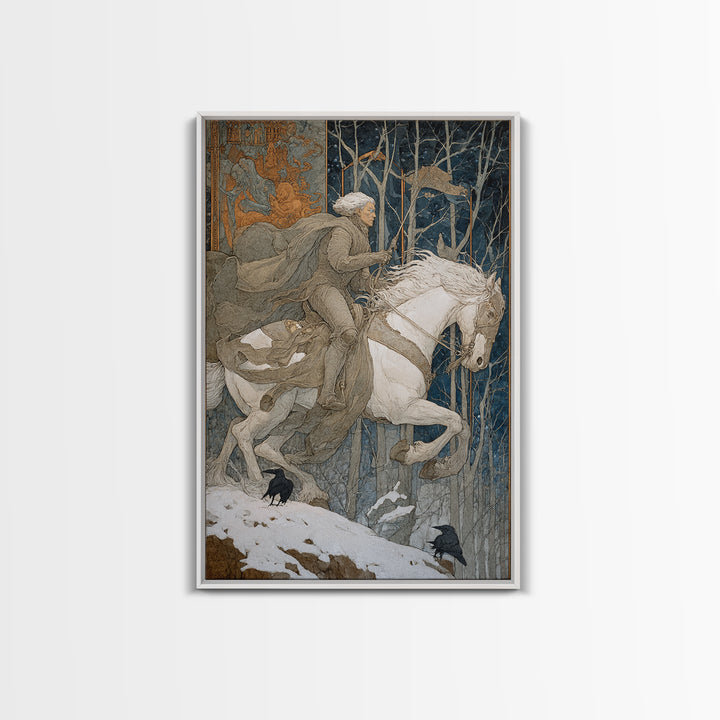 The Spectral Knight, Symbolist Death Art, Vertical Wall Art, Dark Halloween Decor, Canvas Print, Halloween Wall Art