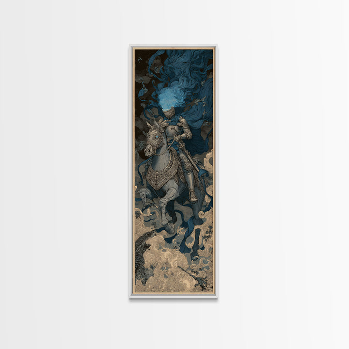 The Spectral Knight, Symbolist Etching Art, Tall Narrow Wall Art, Gothic Horror Wall Art, Framed Canvas Print, Halloween Wall Art