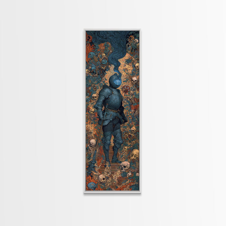 The Spectral Knight, Grotesque Carnival Art, Tall Narrow Wall Art, Dark Halloween Decor, Framed Canvas Print, Halloween Wall Art