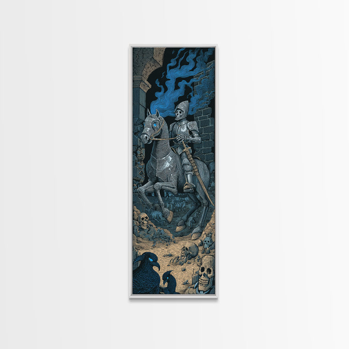 The Spectral Knight, Macabre Folk Print Art, Tall Narrow Wall Art, Gothic Horror Wall Art, Canvas Print, Halloween Wall Art