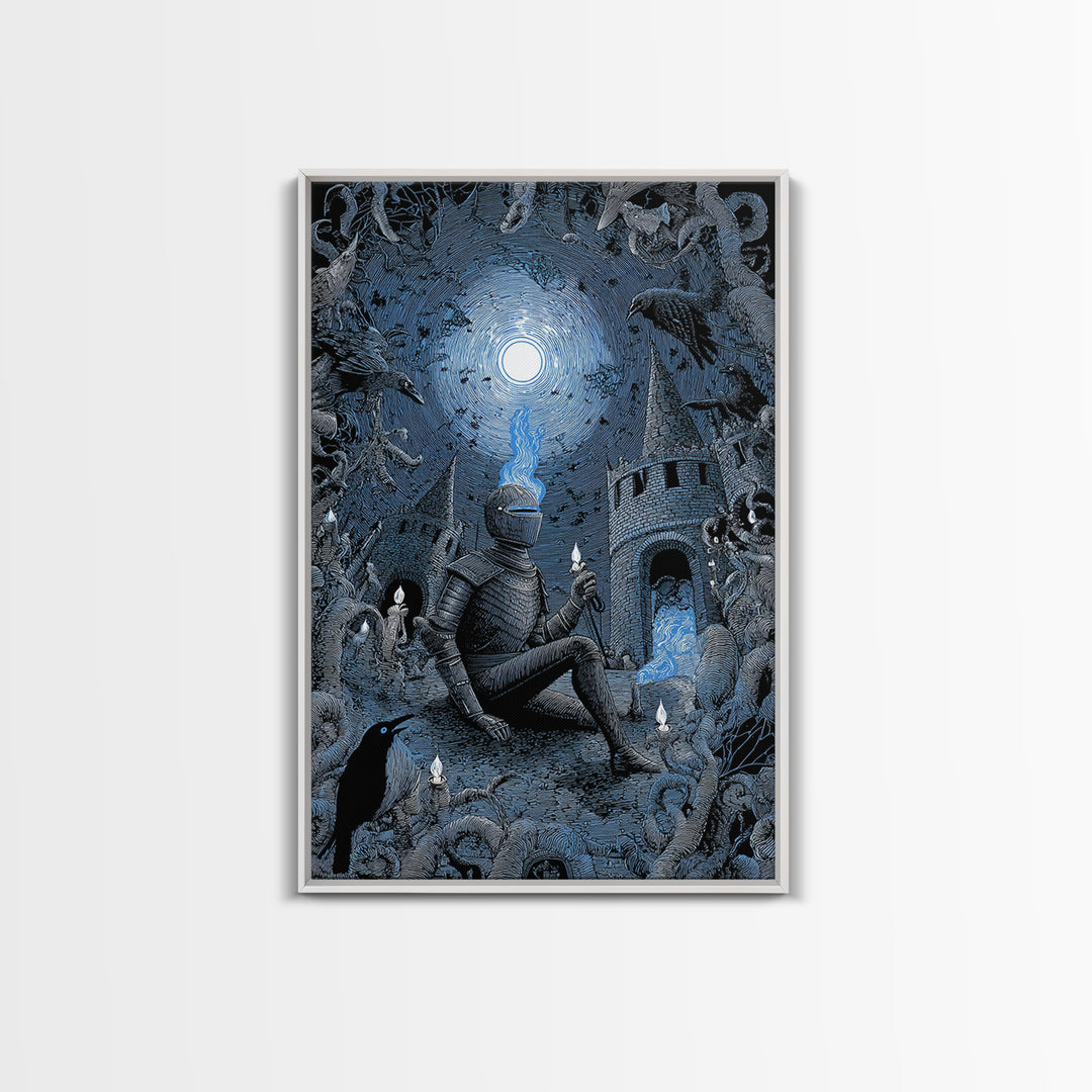 The Spectral Knight, Victorian Macabre Art, Vertical Wall Art, Gothic Horror Wall Art, Framed Canvas Print, Halloween Wall Art