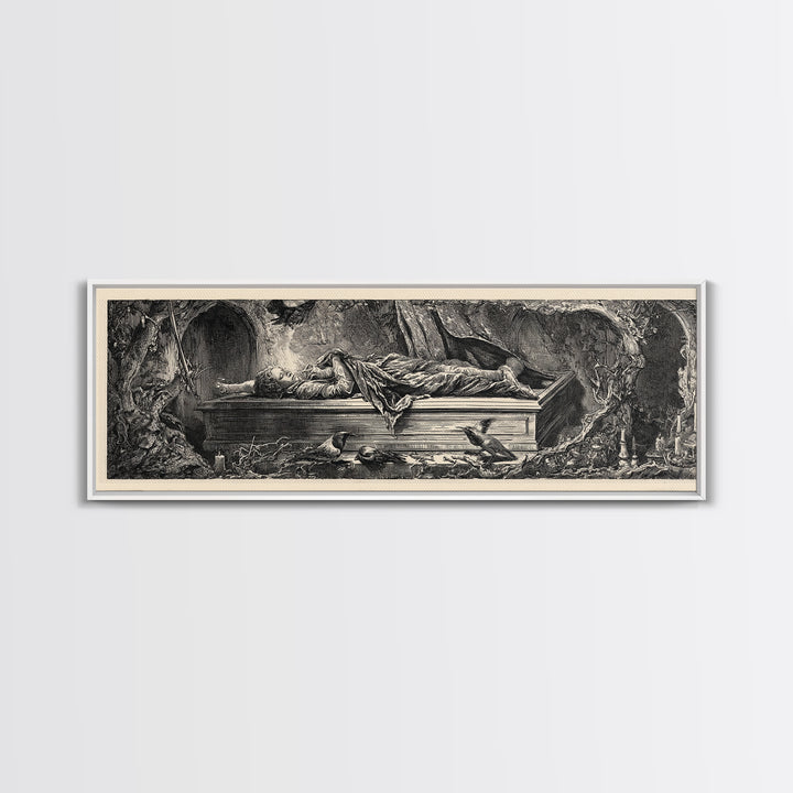 The Coffin Sleeper, Renaissance Engraving Art, Extra Wide Wall Art, Gothic Horror Wall Art, Canvas Print, Halloween Wall Art