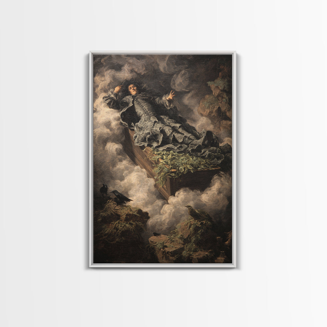The Coffin Sleeper, Baroque Witchcraft Art, Vertical Wall Art, Macabre Wall Art, Framed Canvas Print, Halloween Wall Art