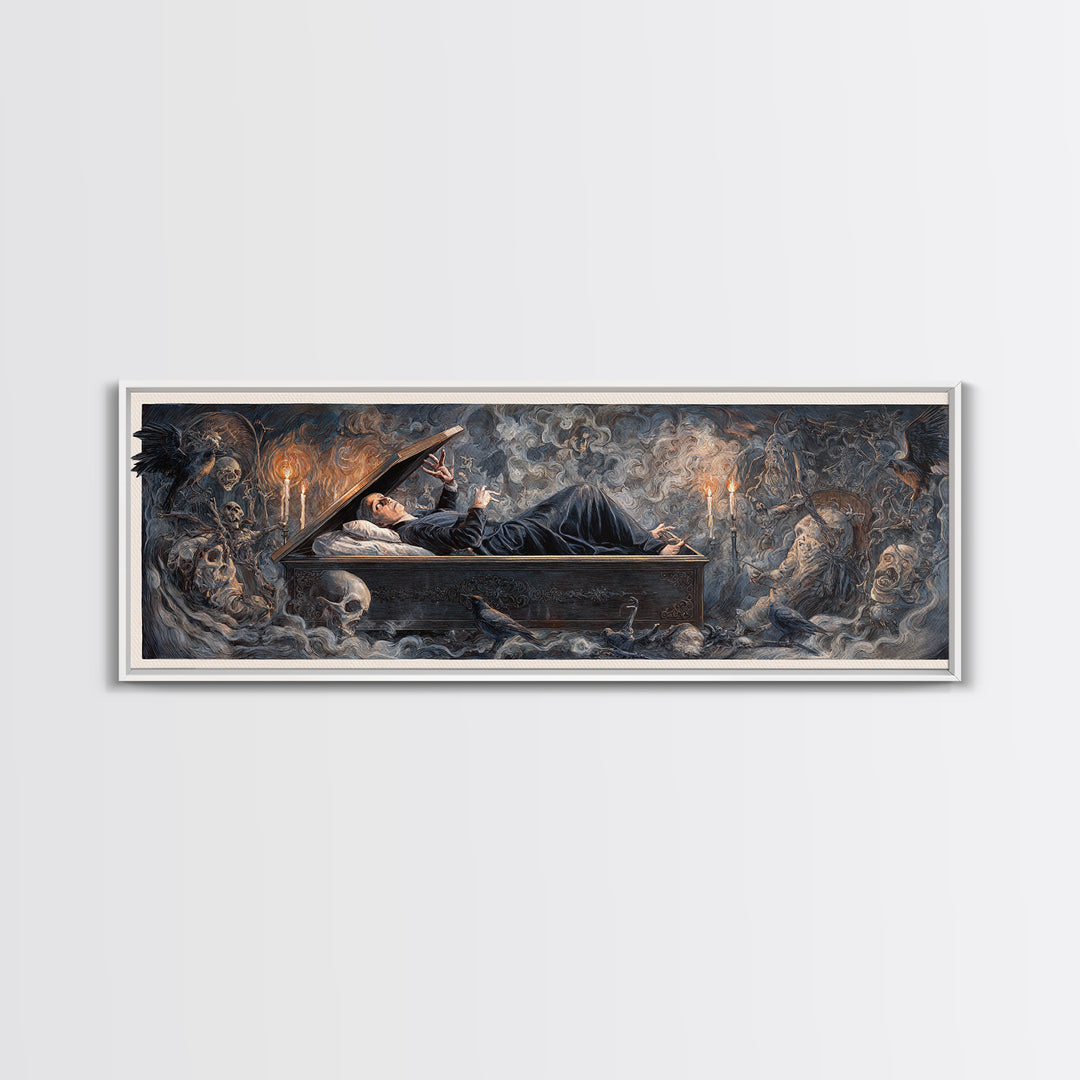 The Coffin Sleeper, Gothic Nightmare Art, Extra Wide Wall Art, Dark Halloween Decor, Canvas Print, Halloween Wall Art