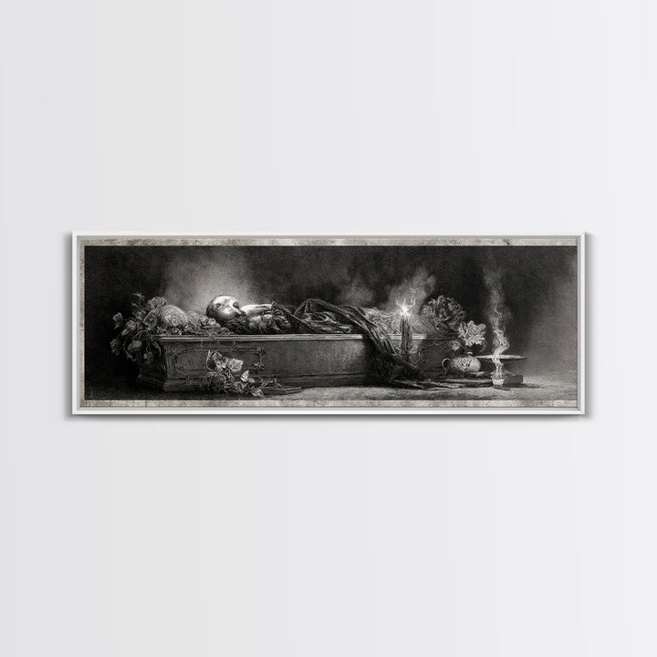 The Coffin Sleeper, Symbolist Dream Art, Extra Wide Wall Art, Dark Fantasy Wall Art, Canvas Print, Halloween Wall Art