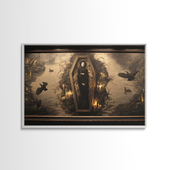 The Coffin Sleeper, Symbolist Gothic Landscape, Landscape Wall Art, Dark Halloween Decor, Framed Canvas Print, Halloween Wall Art
