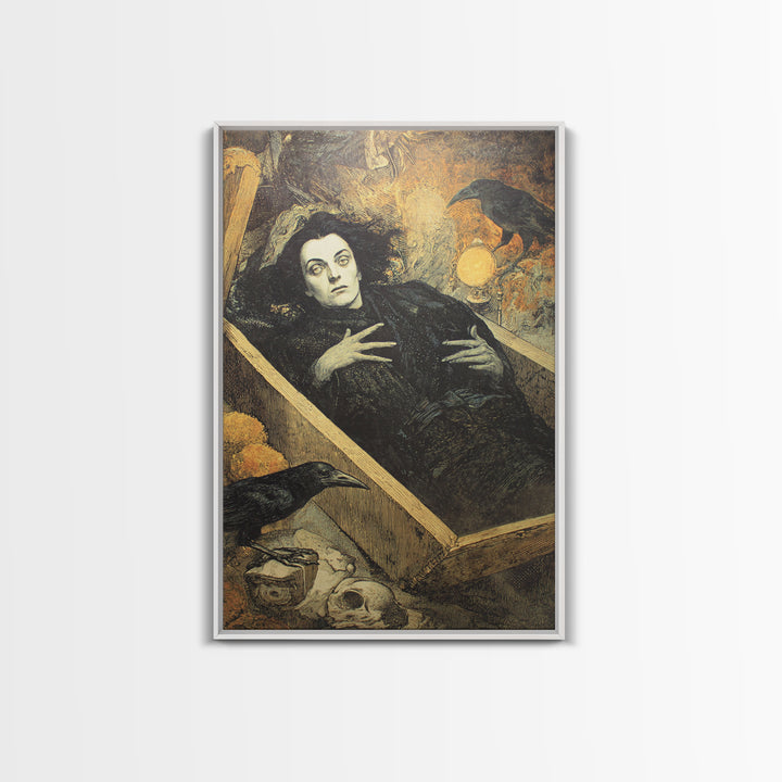 The Coffin Sleeper, Symbolist Etching Art, Vertical Wall Art, Gothic Horror Wall Art, Framed Canvas Print, Halloween Wall Art