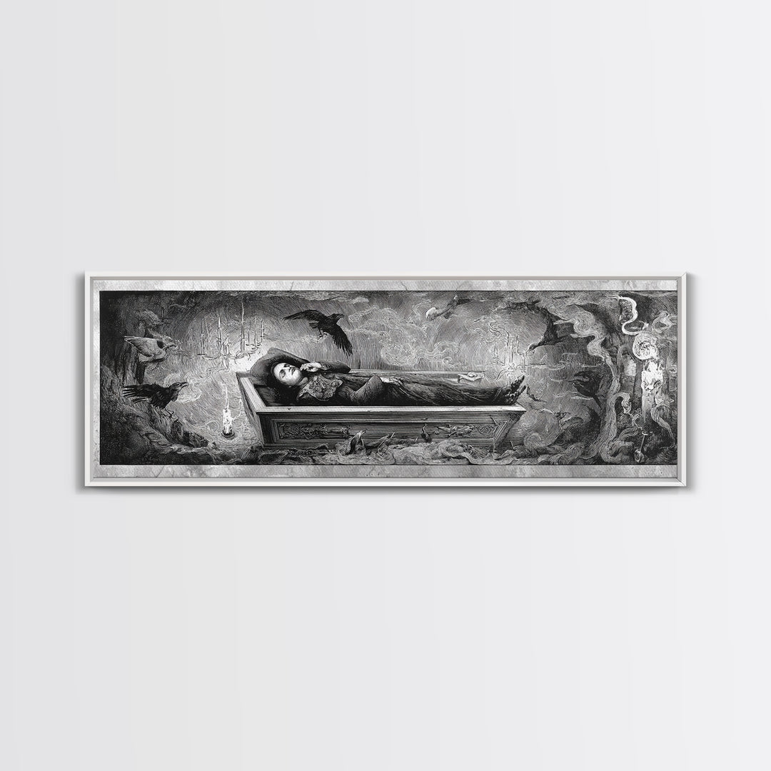 The Coffin Sleeper, Expressionist Nightmare Art, Extra Wide Wall Art, Gothic Horror Wall Art, Framed Canvas Print, Halloween Wall Art