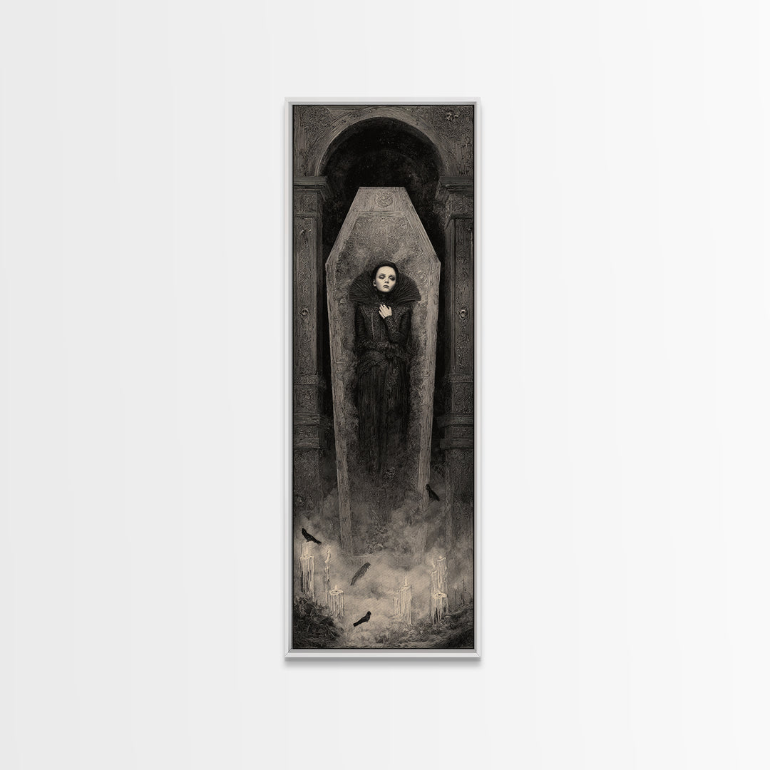 The Coffin Sleeper, Surreal Apocalyptic Art, Tall Narrow Wall Art, Gothic Horror Wall Art, Canvas Print, Halloween Wall Art
