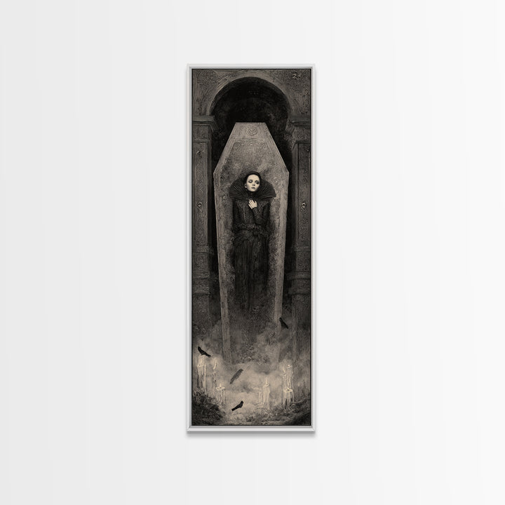 The Coffin Sleeper, Surreal Apocalyptic Art, Tall Narrow Wall Art, Gothic Horror Wall Art, Canvas Print, Halloween Wall Art