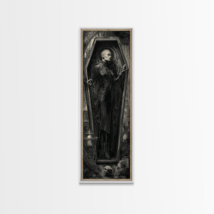 The Coffin Sleeper, Biomechanical Horror Art, Tall Narrow Wall Art, Gothic Horror Wall Art, Framed Canvas Print, Halloween Wall Art