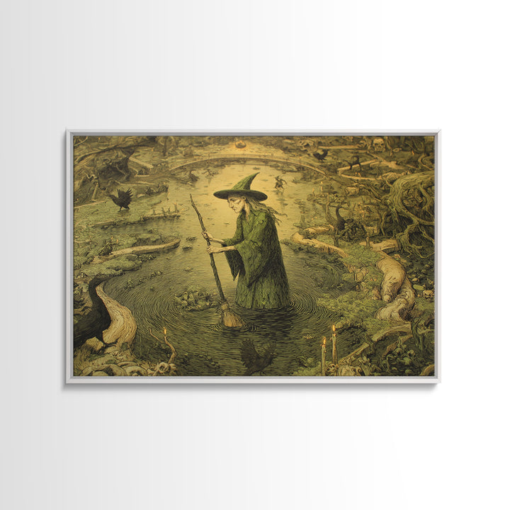The Swamp Witch, Medieval Grotesque Art, Landscape Wall Art, Gothic Horror Wall Art, Canvas Print, Halloween Wall Art
