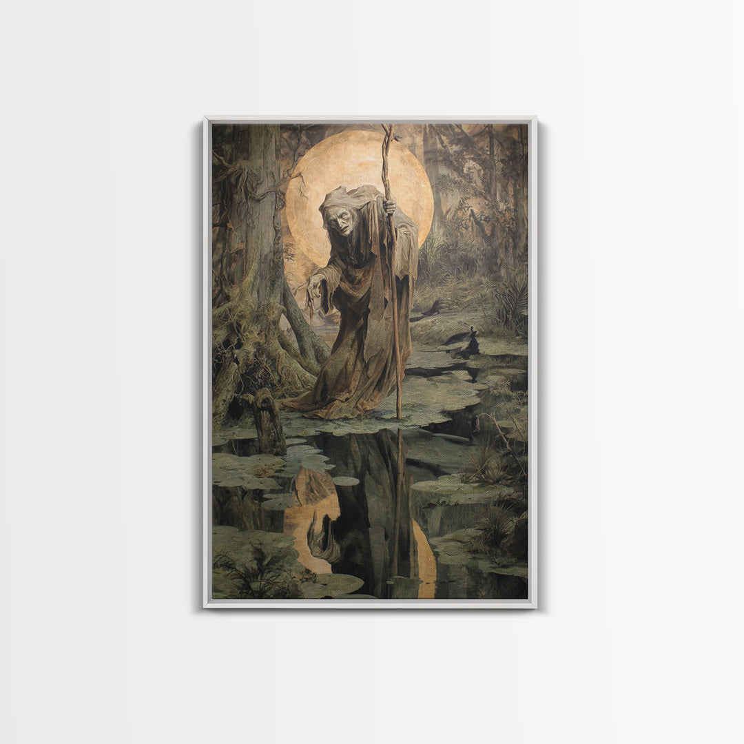 The Swamp Witch, Dark Renaissance Art, Vertical Wall Art, Gothic Horror Wall Art, Canvas Print, Halloween Wall Art
