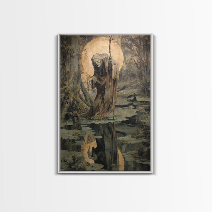 The Swamp Witch, Dark Renaissance Art, Vertical Wall Art, Gothic Horror Wall Art, Canvas Print, Halloween Wall Art