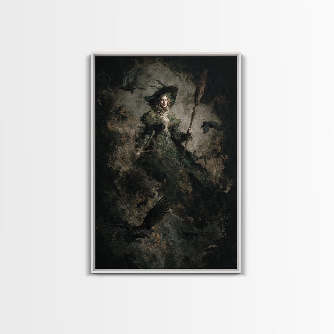The Swamp Witch, Dark Romantic Horror Art, Vertical Wall Art, Dark Fantasy Wall Art, Framed Canvas Print, Halloween Wall Art