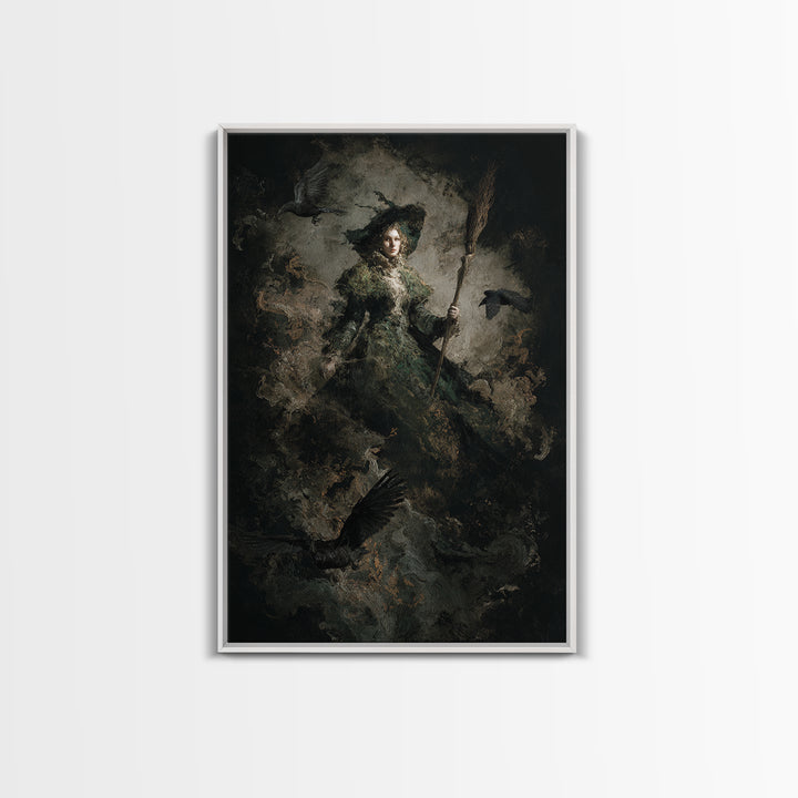 The Swamp Witch, Dark Romantic Horror Art, Vertical Wall Art, Dark Fantasy Wall Art, Framed Canvas Print, Halloween Wall Art