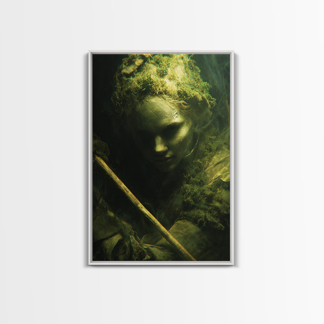 The Swamp Witch, Gothic Nightmare Art, Vertical Wall Art, Dark Halloween Decor, Framed Canvas Print, Halloween Wall Art