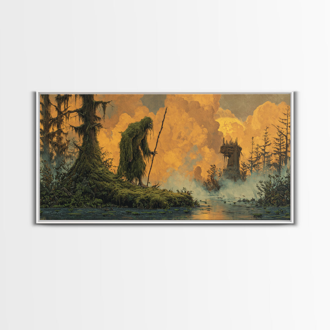 The Swamp Witch, Apocalyptic Romantic Art, Wide Panoramic Art, Dark Halloween Decor, Canvas Print, Halloween Wall Art, Macabre Wall Art