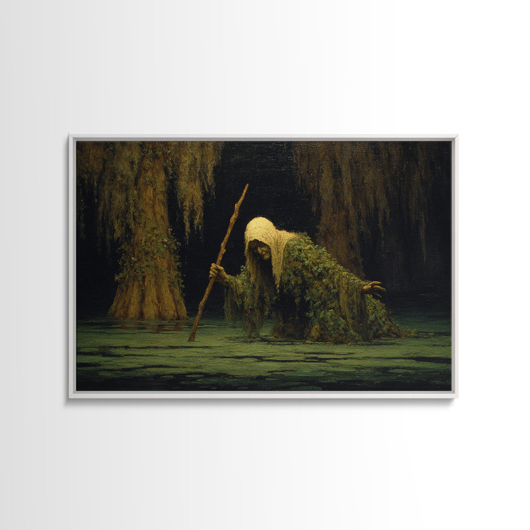 The Swamp Witch, Symbolist Gothic Landscape, Landscape Wall Art, Dark Halloween Decor, Canvas Print, Halloween Wall Art, Dark Fantasy Art
