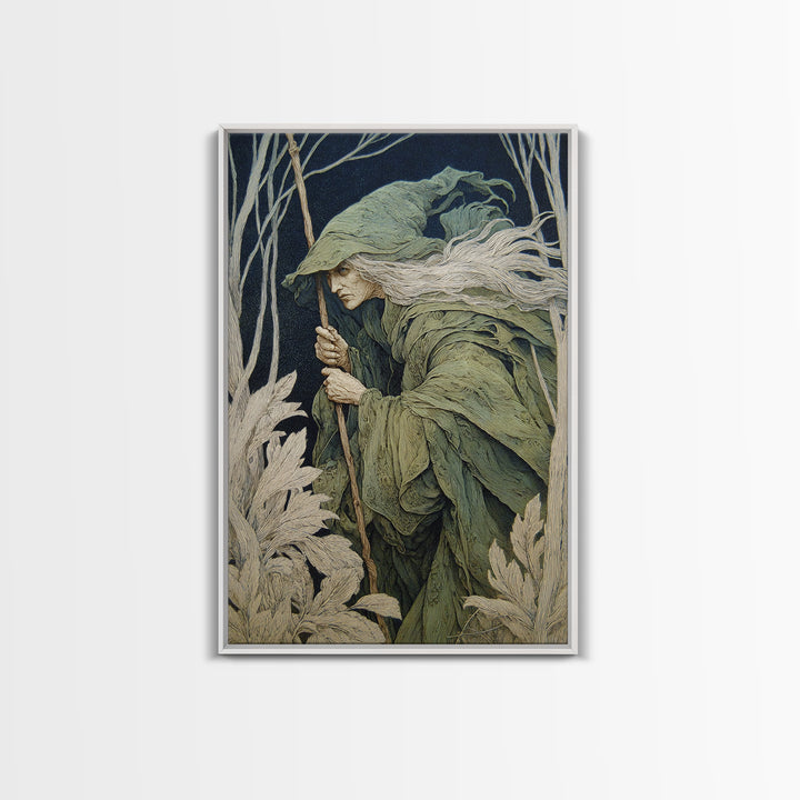 The Swamp Witch, Symbolist Death Art, Vertical Wall Art, Macabre Wall Art, Framed Canvas Print, Halloween Wall Art