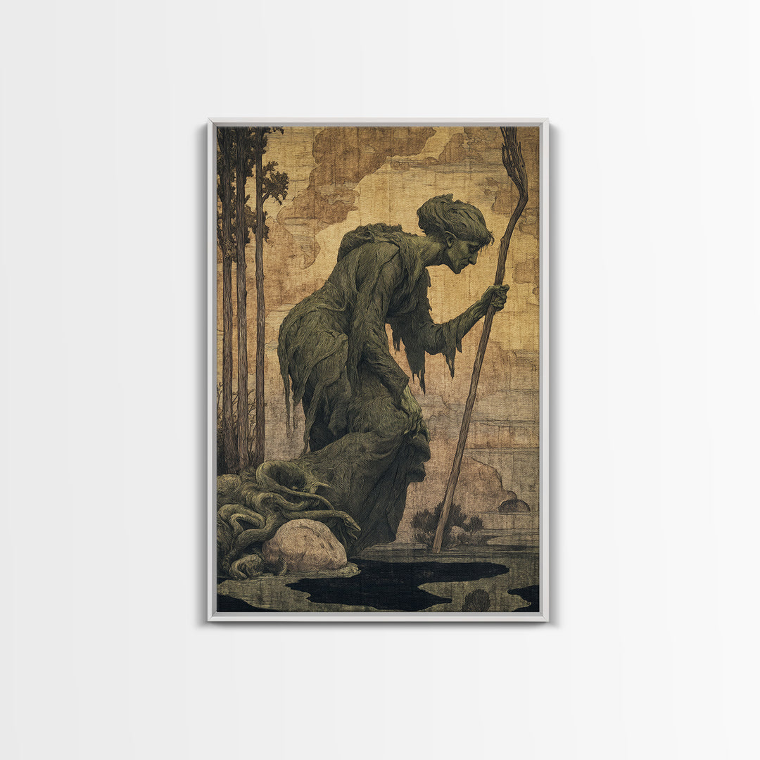 The Swamp Witch, Dark Symbolist Art, Vertical Wall Art, Dark Fantasy Wall Art, Framed Canvas Print, Halloween Wall Art
