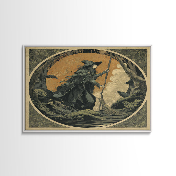 The Swamp Witch, Symbolist Etching Art, Square Wall Art, Dark Halloween Decor, Canvas Print, Halloween Wall Art, Gothic Home Decor