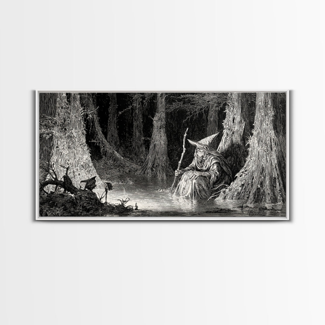 The Swamp Witch, Expressionist Nightmare Art, Wide Panoramic Art, Dark Fantasy Wall Art, Canvas Print, Halloween Wall Art, Dark Fantasy Art