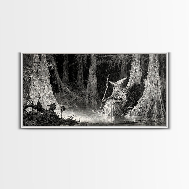 The Swamp Witch, Expressionist Nightmare Art, Wide Panoramic Art, Dark Fantasy Wall Art, Canvas Print, Halloween Wall Art, Dark Fantasy Art