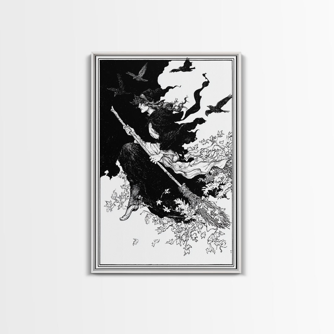 The Swamp Witch, Decadent Line Art, Vertical Wall Art, Gothic Horror Wall Art, Canvas Print, Halloween Wall Art, Halloween Decor