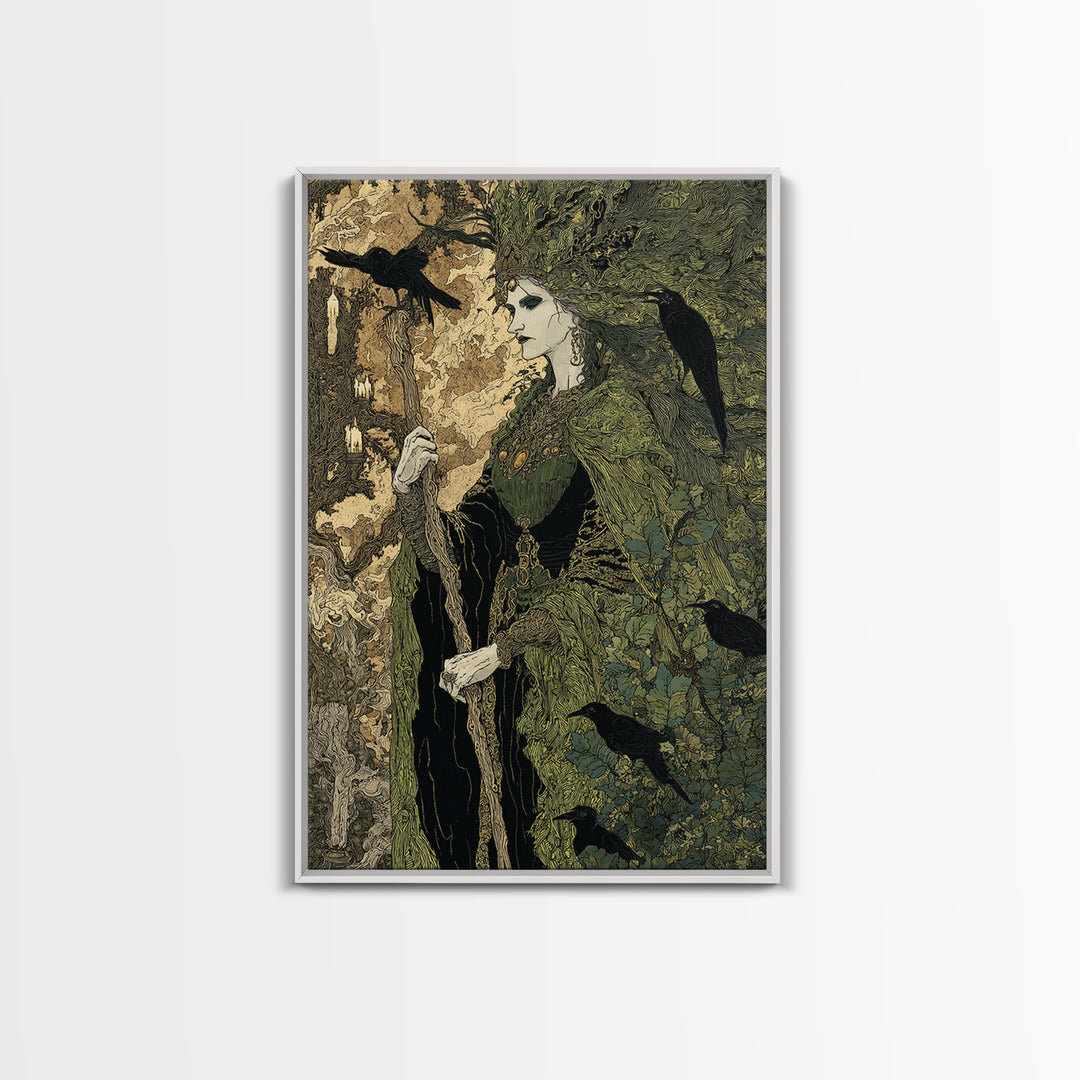 The Swamp Witch, Stained Glass Gothic Art, Vertical Wall Art, Dark Fantasy Wall Art, Canvas Print, Halloween Wall Art