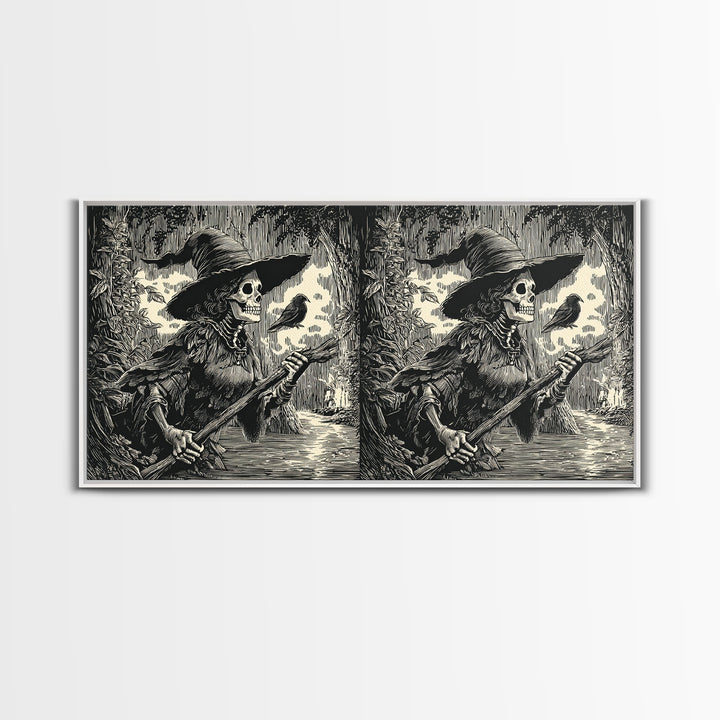 The Swamp Witch, Macabre Folk Print Art, Wide Panoramic Art, Dark Fantasy Wall Art, Canvas Print, Halloween Wall Art