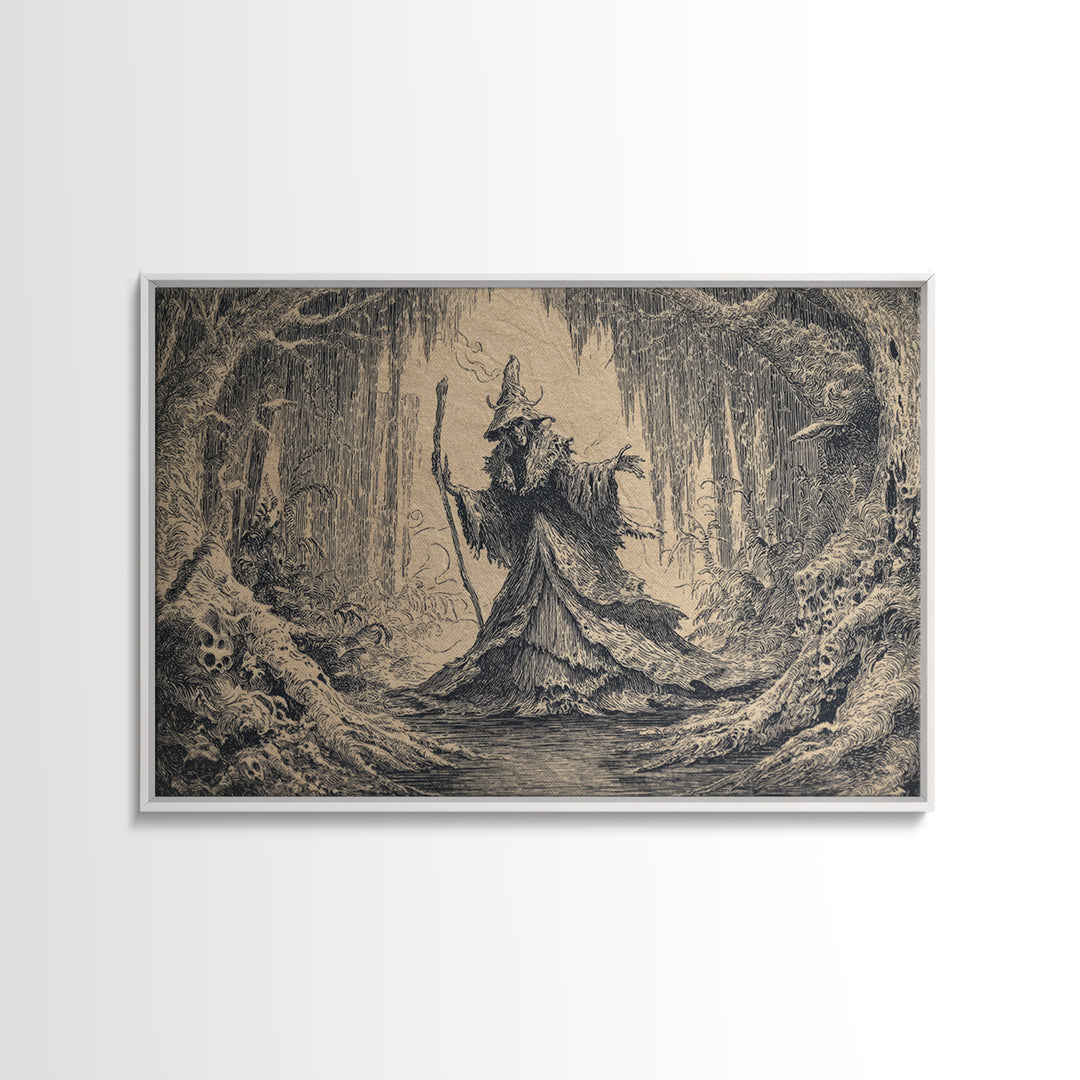 The Swamp Witch, Victorian Macabre Art, Landscape Wall Art, Macabre Wall Art, Framed Canvas Print, Halloween Wall Art, Horror Wall Art