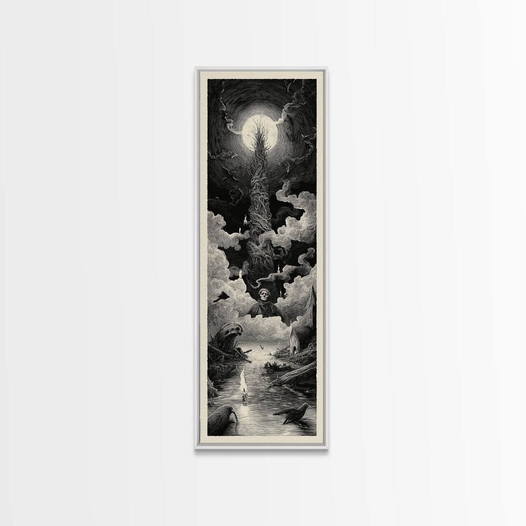 The Bog Mummy, Gothic Engraving Art, Tall Narrow Wall Art, Macabre Wall Art, Canvas Print, Halloween Wall Art, Dark Fantasy Art