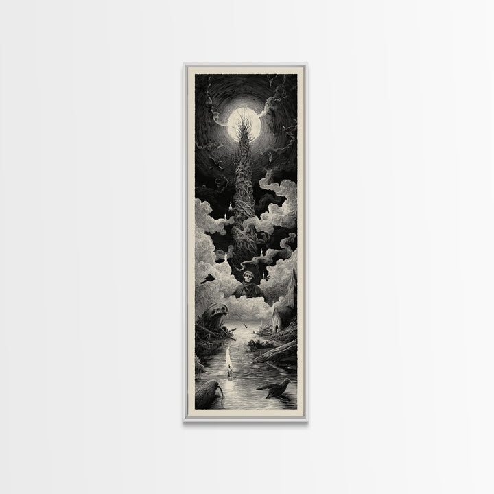 The Bog Mummy, Gothic Engraving Art, Tall Narrow Wall Art, Macabre Wall Art, Canvas Print, Halloween Wall Art, Dark Fantasy Art