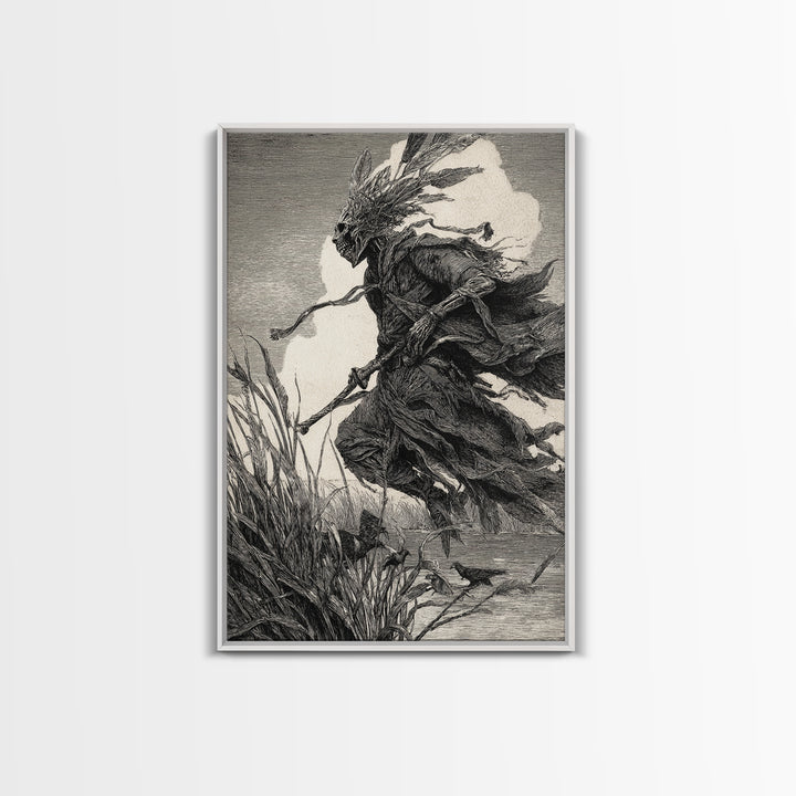 The Bog Mummy, Renaissance Engraving Art, Vertical Wall Art, Gothic Horror Wall Art, Framed Canvas Print, Halloween Wall Art