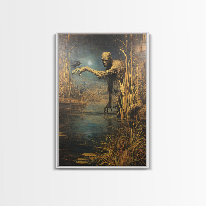 The Bog Mummy, Ornate Symbolist Art, Vertical Wall Art, Dark Halloween Decor, Framed Canvas Print, Halloween Wall Art