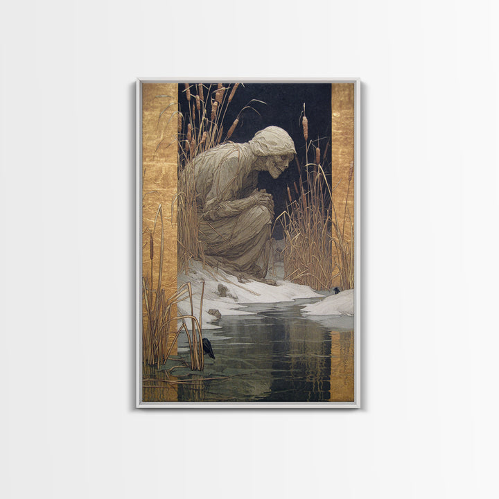 The Bog Mummy, Symbolist Death Art, Vertical Wall Art, Macabre Wall Art, Canvas Print, Halloween Wall Art, Halloween Decor