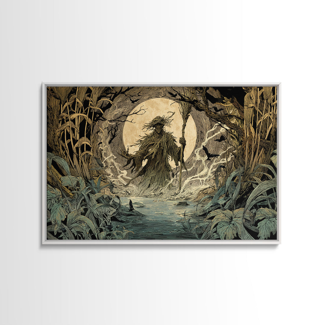 The Bog Mummy, Gothic Storybook Art, Landscape Wall Art, Dark Halloween Decor, Framed Canvas Print, Halloween Wall Art